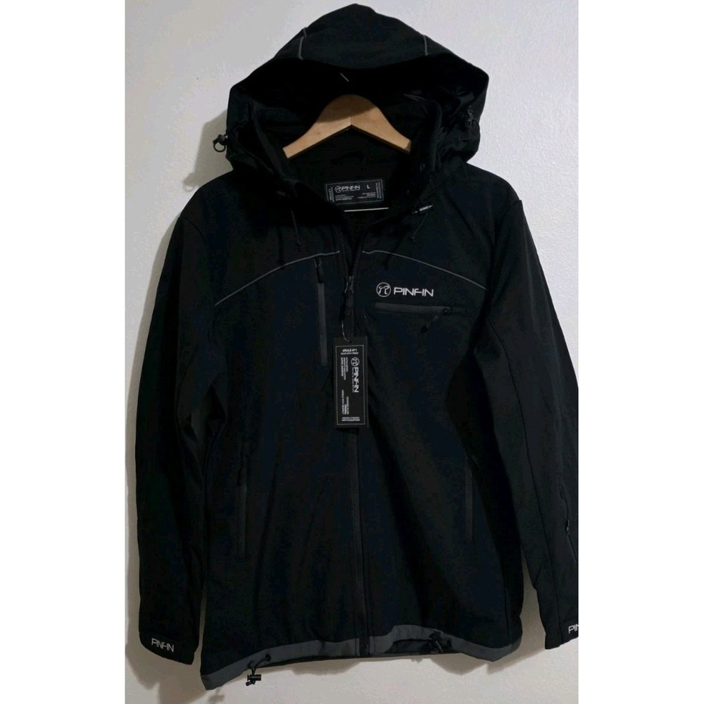 PinFin Black Windbreaker High Tech Jacket Coat Winter Thick Pockets Snow Sz M